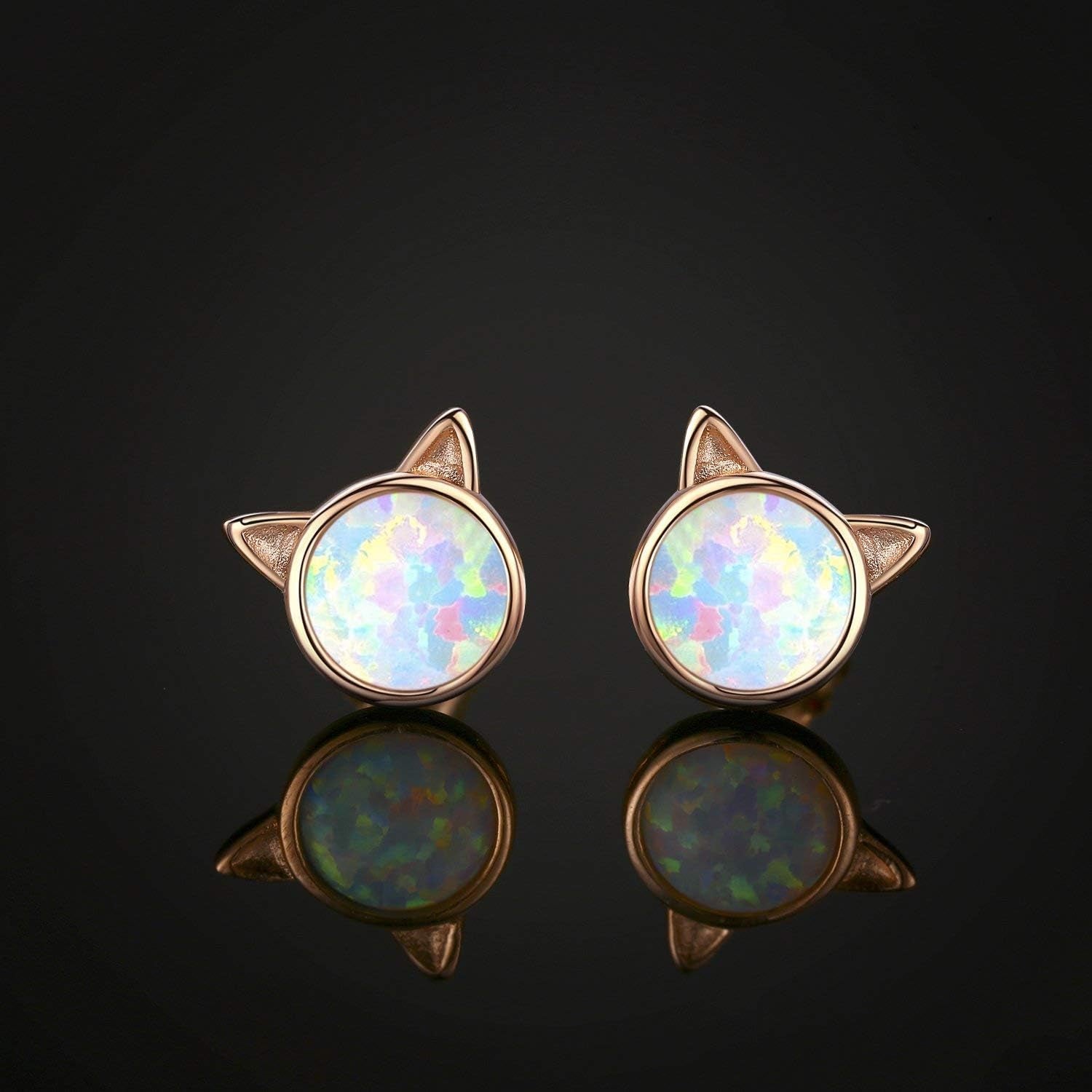 925 Sterling Silver Hypoallergenic Celestial Cute Animal Opal Stud Earrings for Women with Gifts Box