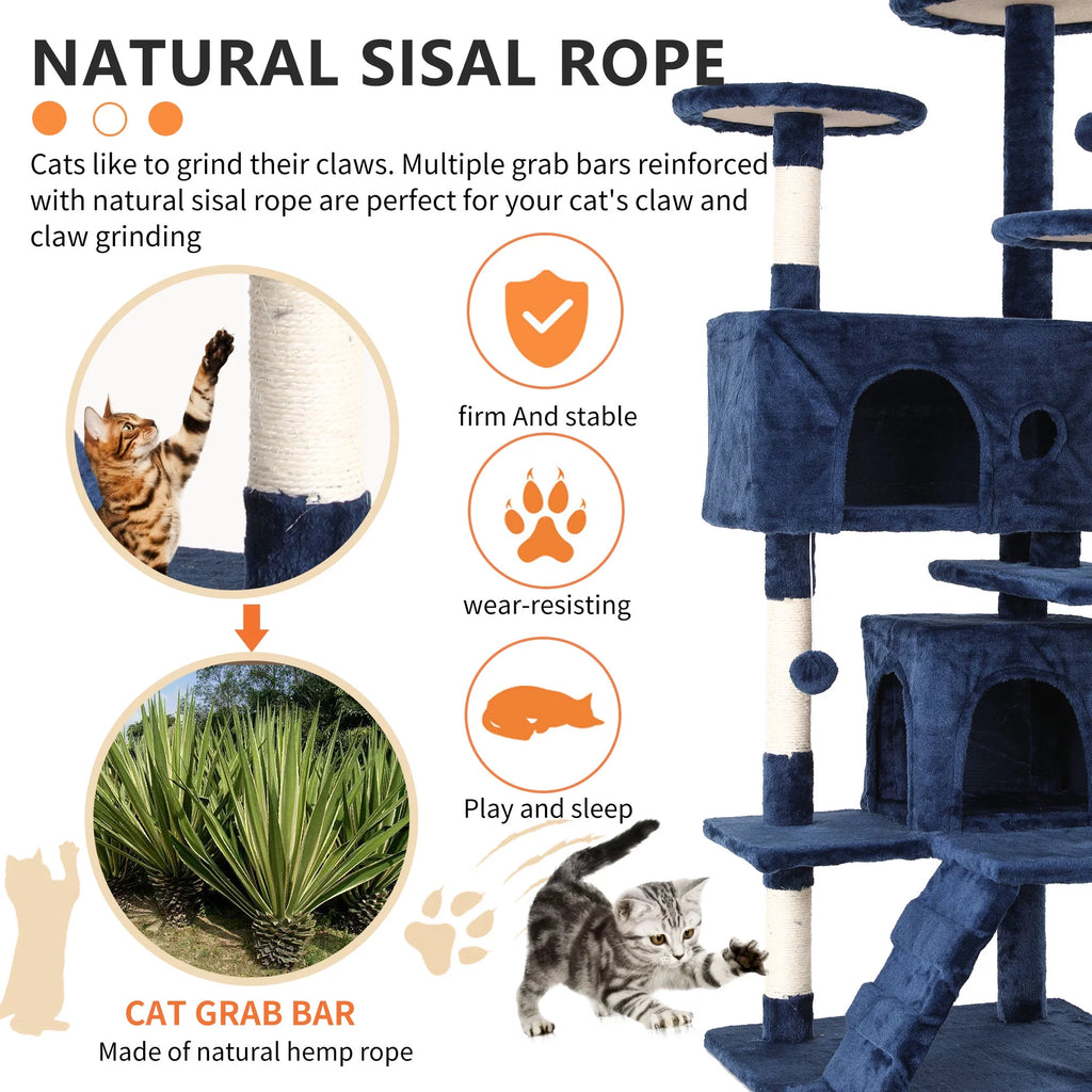 54 Inch Cat Trees and Towers for Indoor Cats, Cat Condo Scratching Post for Adult Cats, Multi-Level Cat Towers for Small Cats, Navy Blue