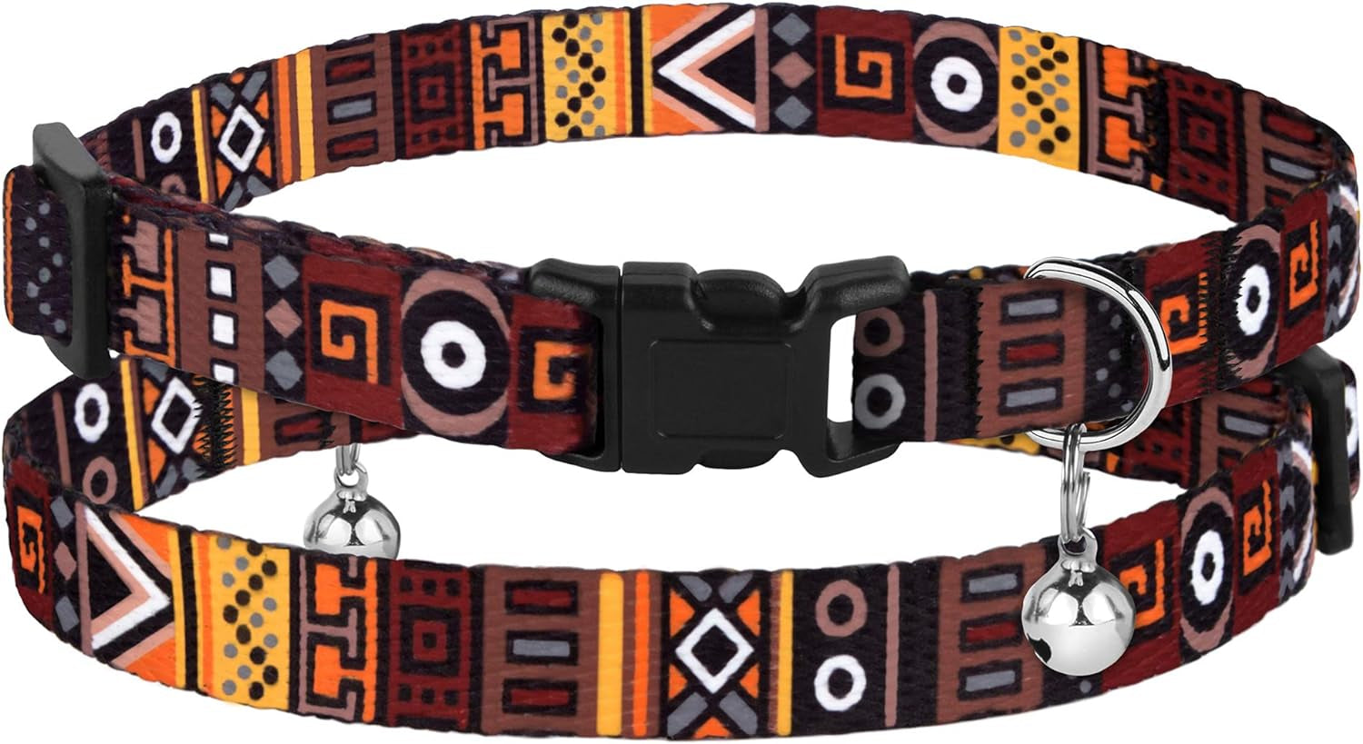 2 PCS Breakaway Cat Collar with Bell Tribal Nylon Pet Collars for Cats Kitten (Pattern 2 + Pattern 3)