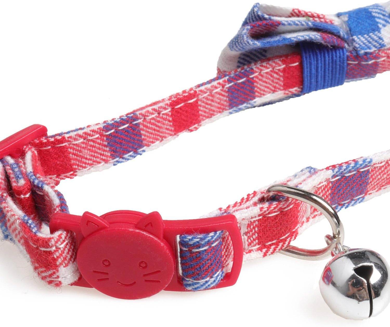 2 Pack/Set Cat Collar Breakaway with Cute Bow Tie and Bell for Kitty and Some Puppies, Adjustable from 7.8-10.5 Inch