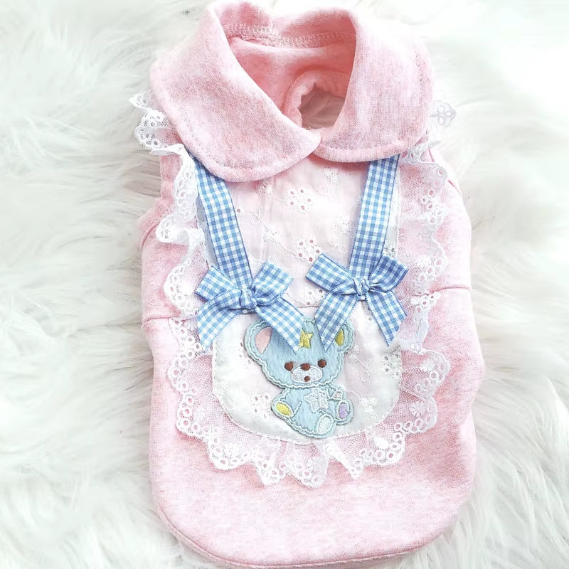 Luxury Plaid Vest Hoodies for Small Dogs Pink Blue Lapel Short Sleeve Elegant Dog Clothes Puppy Cat Shirt Chihuahua Clothing XL