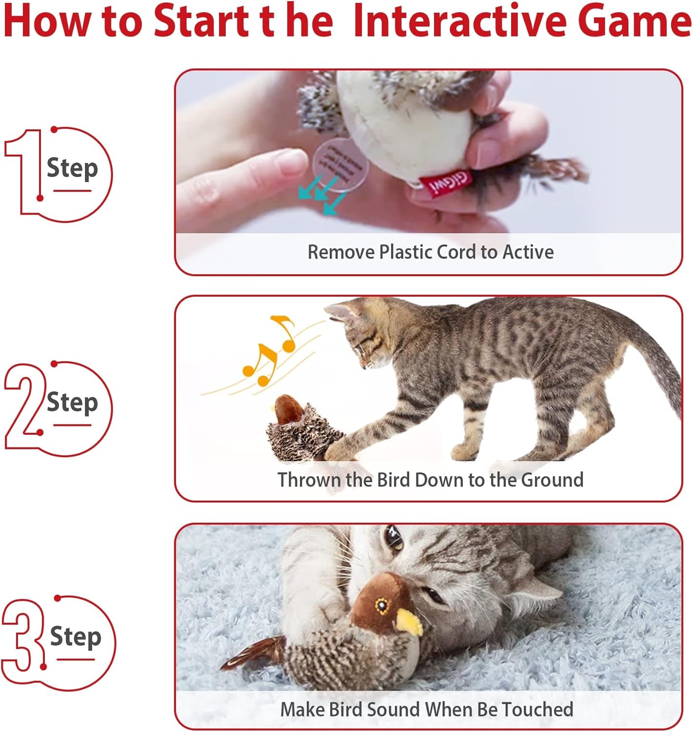 Chirping Bird Cat Toy Set - Interactive Chasing Toy for Indoor Cat