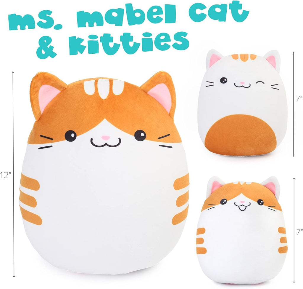 Cat Plush Toy, Set of 3, 12'' and 7'' Squishy Kitty Stuffed Animal Toy Hugging Pillow, Soft Cushion Plushies Gift for Kids, Easter Basket Stuffers