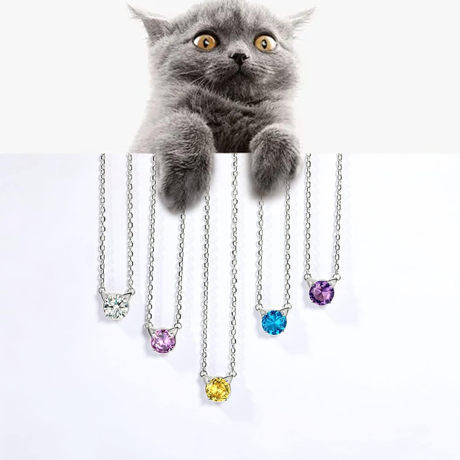 Sterling Silver Birthstone Necklace for Women,Dainty Silver Pendant Necklace with round Cubic Zirconia,16"-18"
