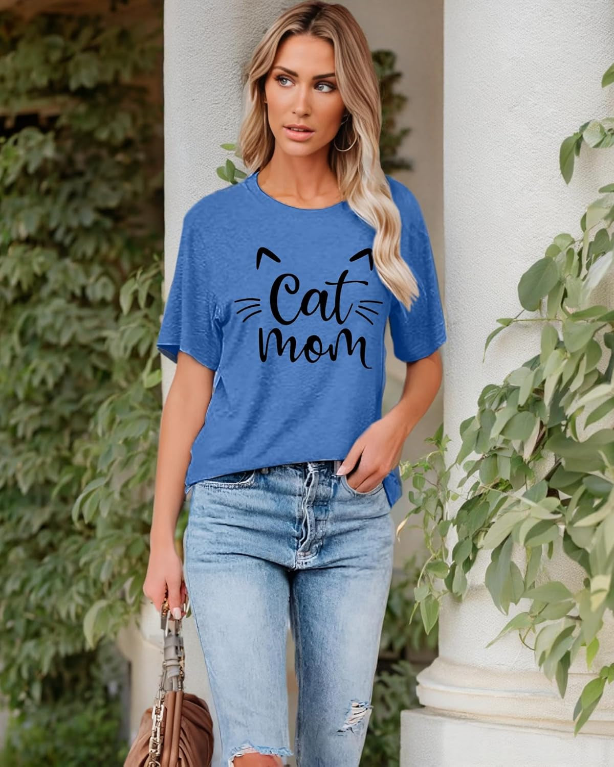 Cat Mom Shirts for Women Cat Mama T-Shirts Pet Lover Gifts Shirts Funny Cat Graphic Tees Shirts