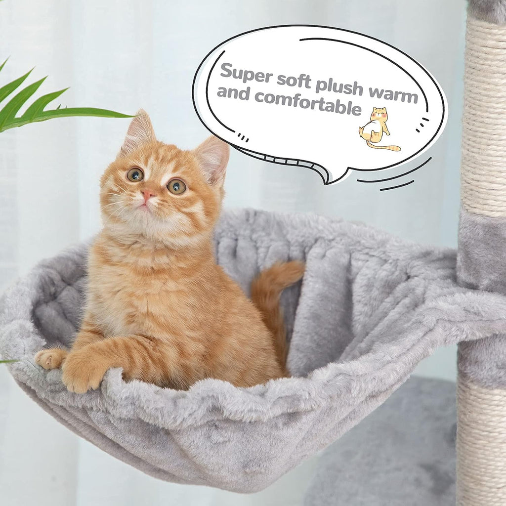 Cat Tree, 57 Inch Cat Tower with 2 Plush Condos and Sisal Scratching Post, Cat Furniture for Kitten and Pet, Release the Nature of Cat, Stable House with Anti-Toppling Kit, Light Gray LG05MCT03