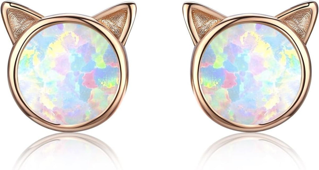 925 Sterling Silver Hypoallergenic Celestial Cute Animal Opal Stud Earrings for Women with Gifts Box