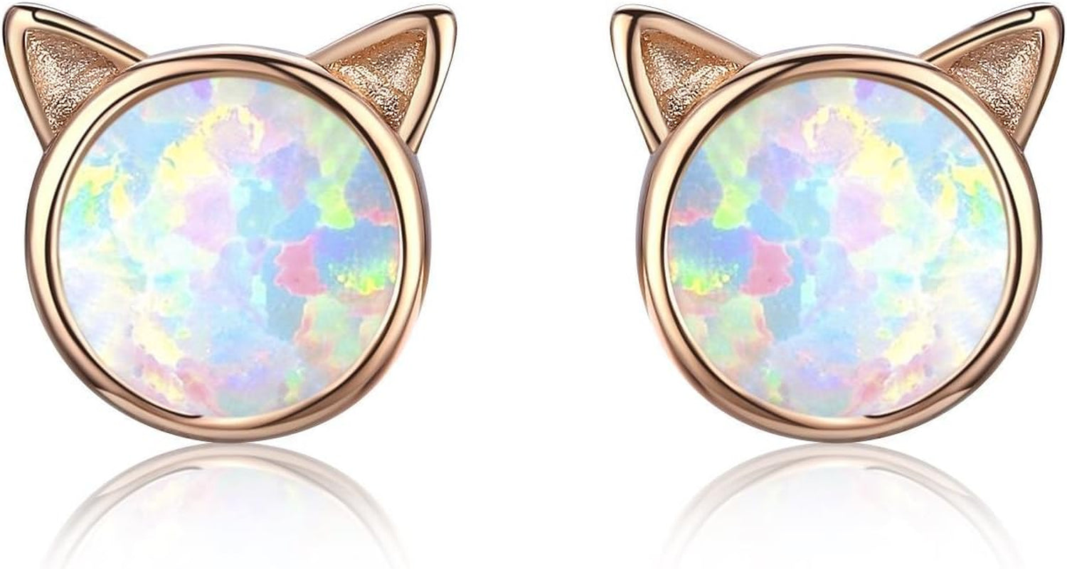 925 Sterling Silver Hypoallergenic Celestial Cute Animal Opal Stud Earrings for Women with Gifts Box