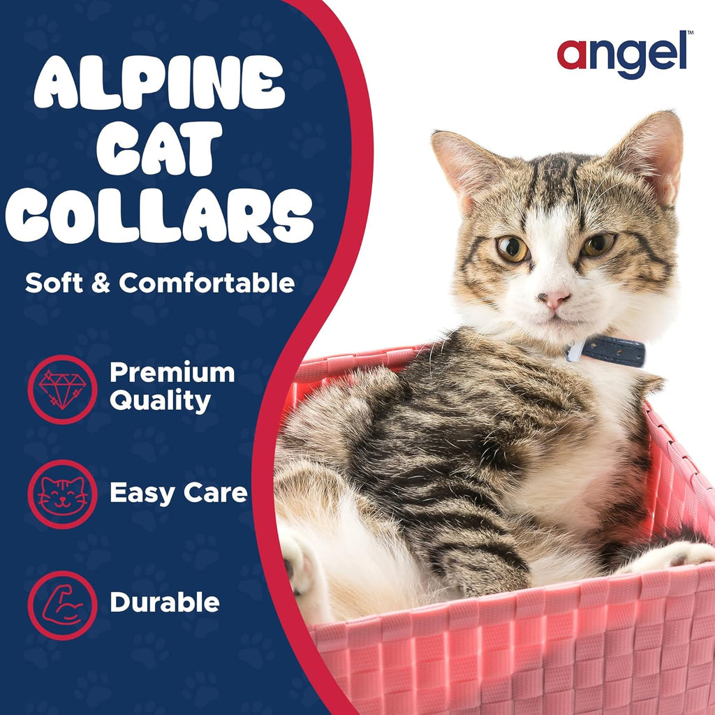 Angel, Alpine Black Genuine Leather, Elastic Break-Away Cat Collar. 12" X 1/2", Elastic Stretch Release