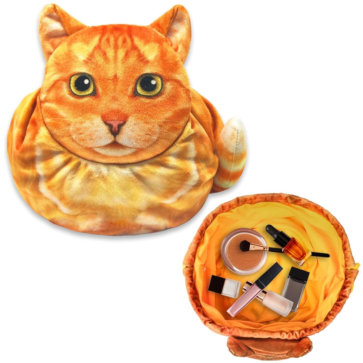 Drawstring Makeup Bag - Travel Organizer, Cosmetic Pouch, Cat Gift for Women, Lay Flat Bag for Cat Lovers