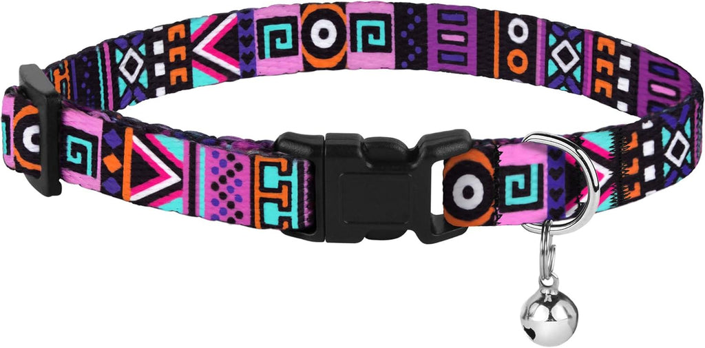 2 PCS Breakaway Cat Collar with Bell Tribal Nylon Pet Collars for Cats Kitten (Pattern 2 + Pattern 3)