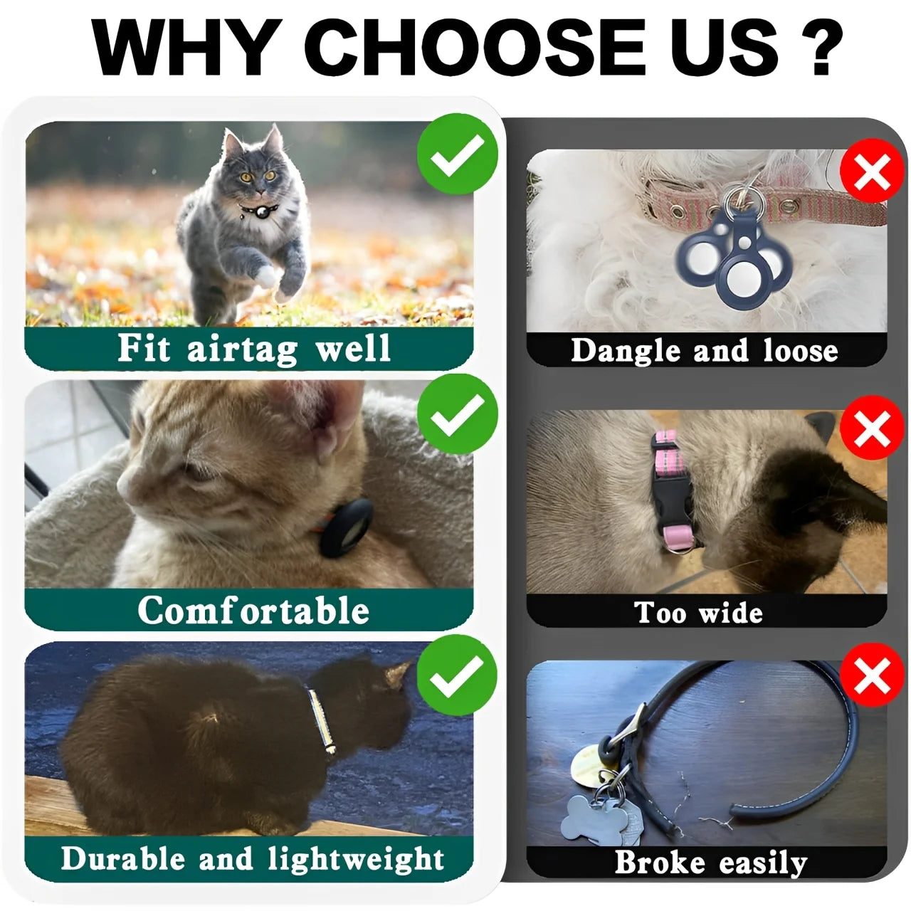 3 Pcs Airtag Cat Collar Breakaway Reflective Kitten Collar with Apple Air Tag Holder and Bell Waterproof Cat Collar, 0.4 Inches3 Pack