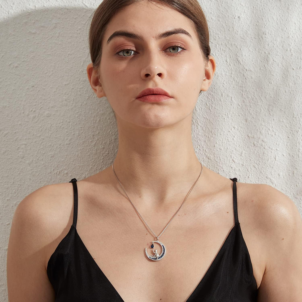 Lovely Cat Necklace for Women - Sterling Silver Cat Pendant with Cubic Zirconia