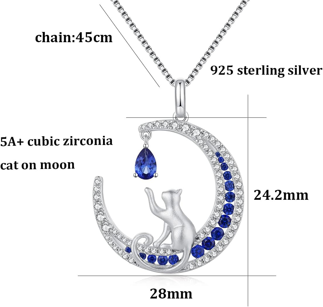Lovely Cat Necklace for Women - Sterling Silver Cat Pendant with Cubic Zirconia