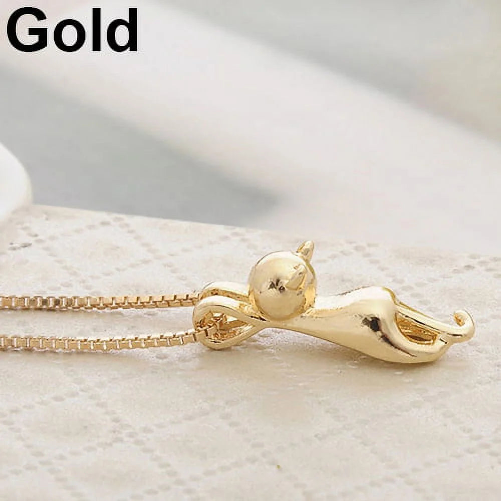 Women 925 Sterling Silver Chain Cat Pendant Necklace Jewelry Charm,Silver
