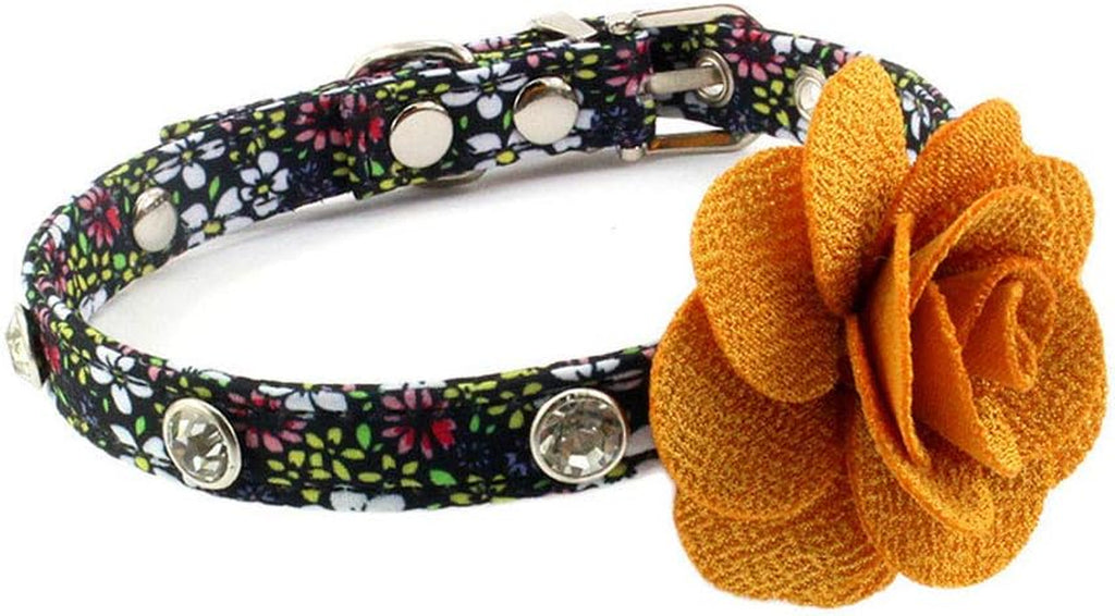 Rhinestone Dog Collar, Crystal Dog Birthday Jewelry, Bling Cat Collar with Flower Charm, Kitten Teacup Puppy Toy Yorkie Chihuahua Clothes Costume Accessories (Pattern D, Size M)