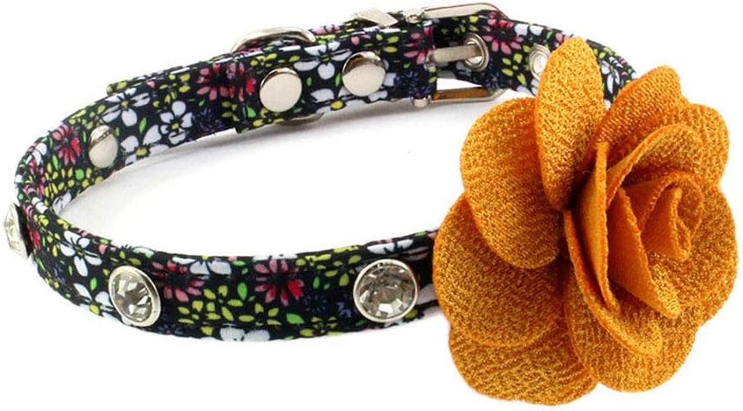 Rhinestone Dog Collar, Crystal Dog Birthday Jewelry, Bling Cat Collar with Flower Charm, Kitten Teacup Puppy Toy Yorkie Chihuahua Clothes Costume Accessories (Pattern D, Size M)