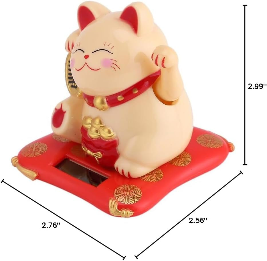 Waving Cat, Solar Powered Cute Waving Cat Good Luck Wealth Welcoming Cats Home Display Car Decor Feng Shui Decoration (Yellow)
