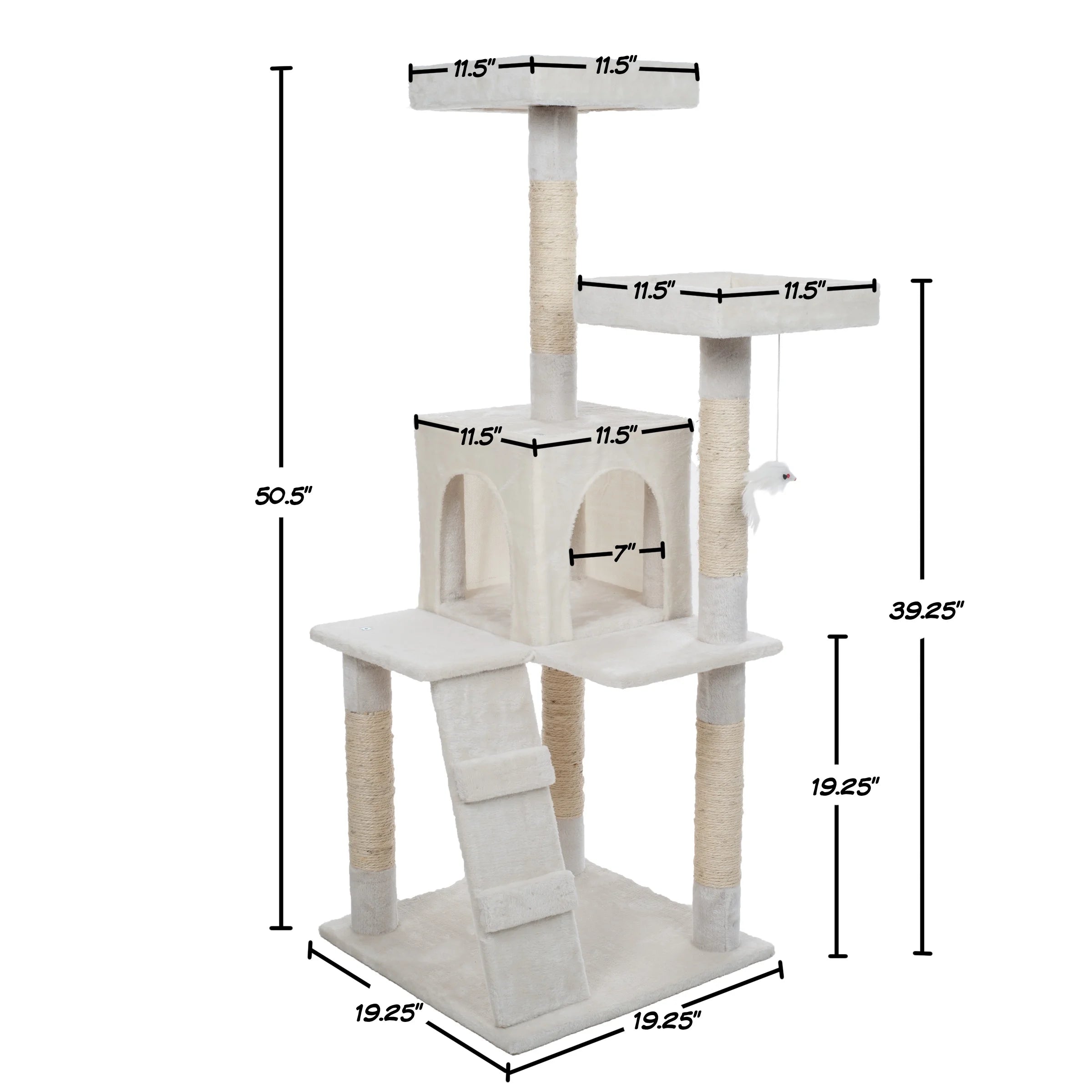 PETMAKER Cat Tree with 2 Perches, Condo, 5 Scratch Posts, and Toy (White)