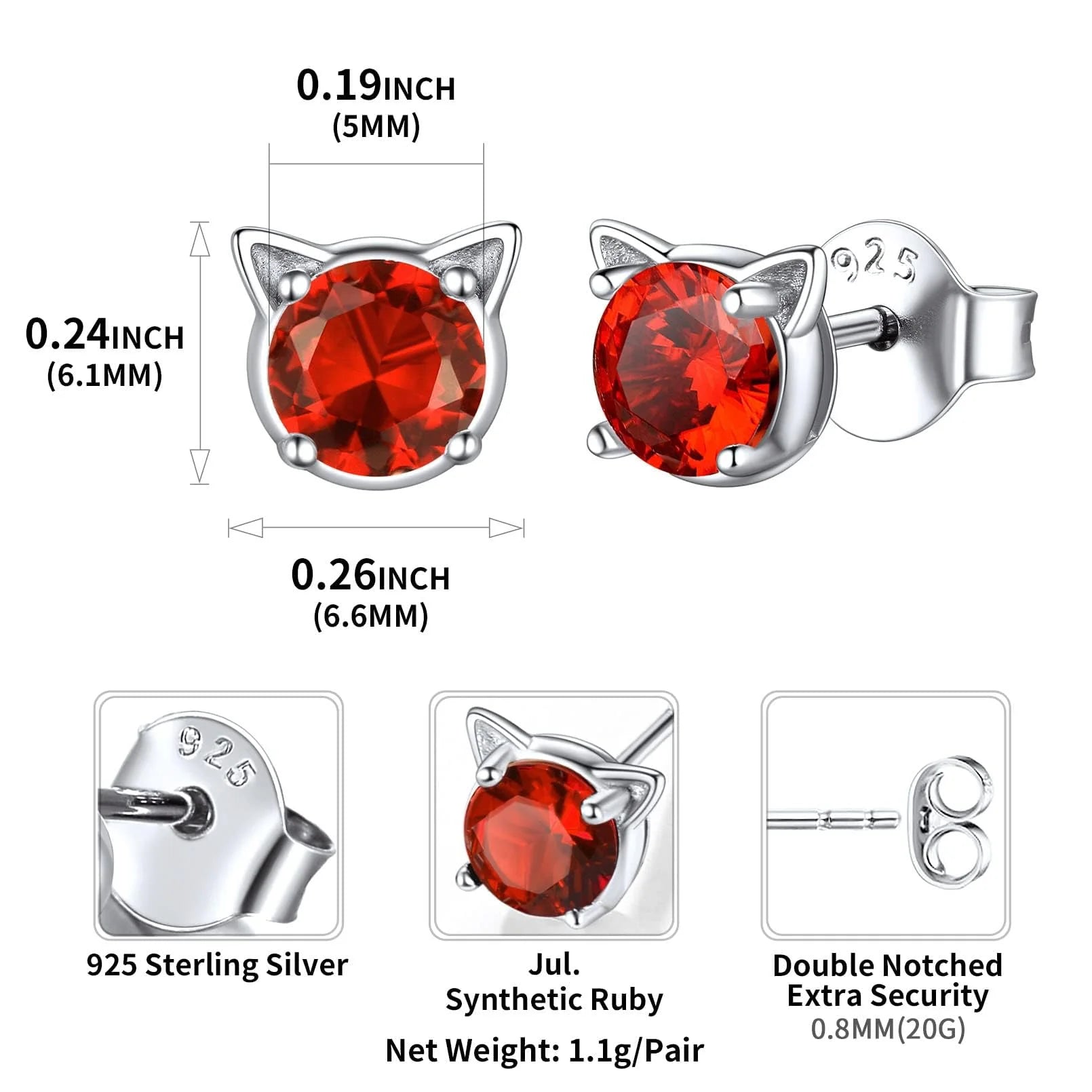 Cute 925 Sterling Silver Kitty Earrings Sweet Cartoon Cat Earrings Birthstone Jewelry for Girlfriend Daughter Little Sister