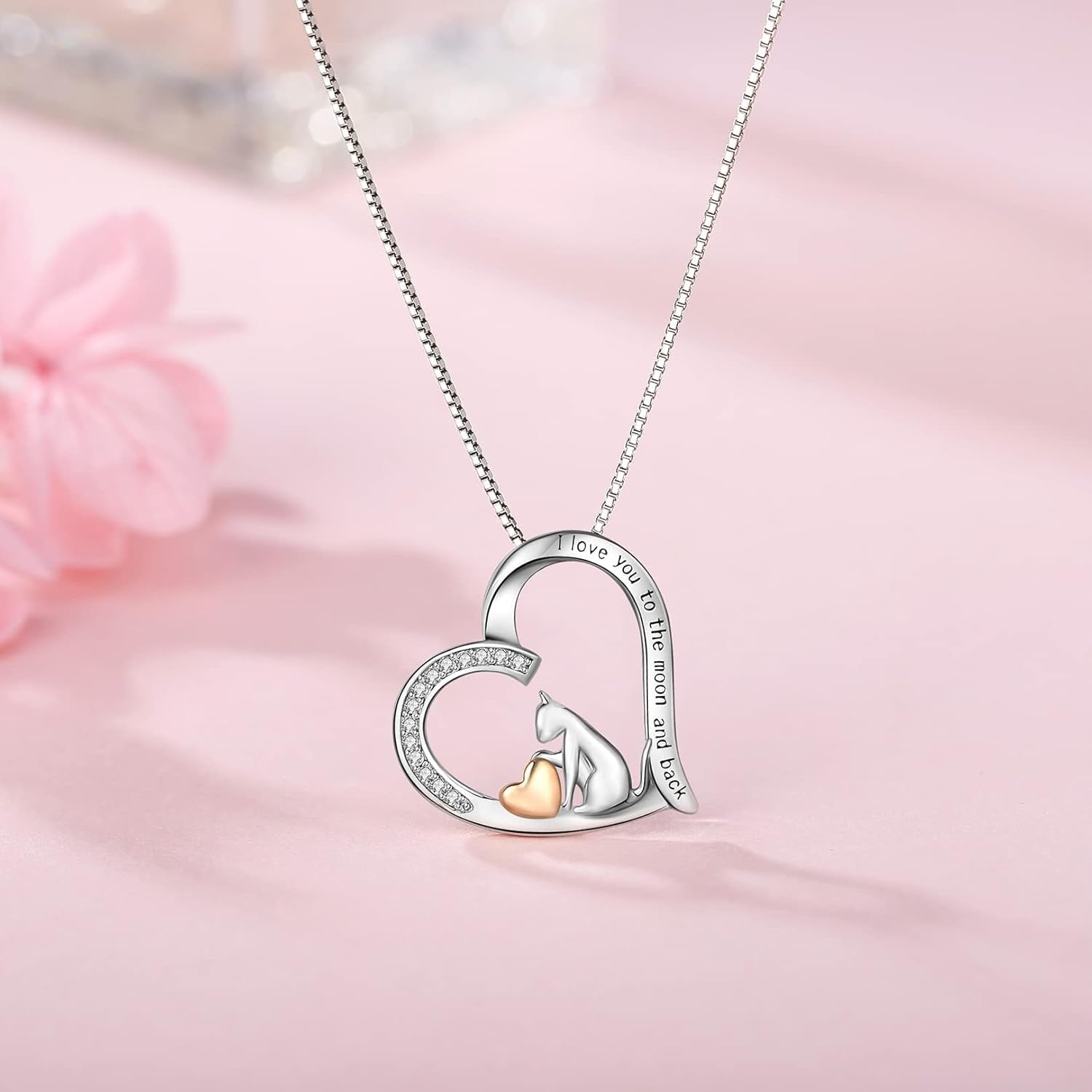 925 Sterling Silver Cute Cat Dog Pet Pendant Necklace Animal Jewelry for Women Daughter Birthday Gifts