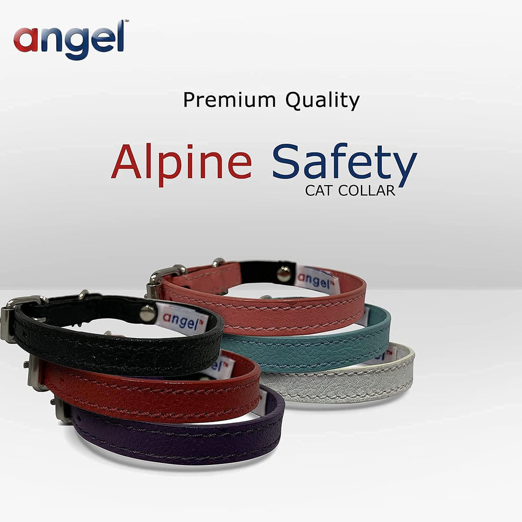 Leather Cat Collar W Safety Elastic Stretch, 12" X1/2", Red, 100% Genuine Leather (Alpine) Light Weight, Riveted Settings, for Neck Size:8.75"-10.75"