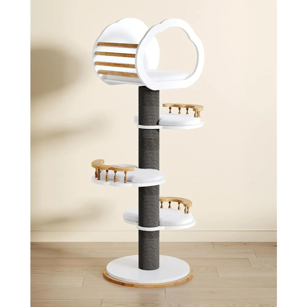 Cat Tree Modern, Extra Large Solid Wooden Cat Tower, 54" Tall Luxury Cat Trees Condo, 5 Level Heavy Duty for Cat Tree Indoor Cat