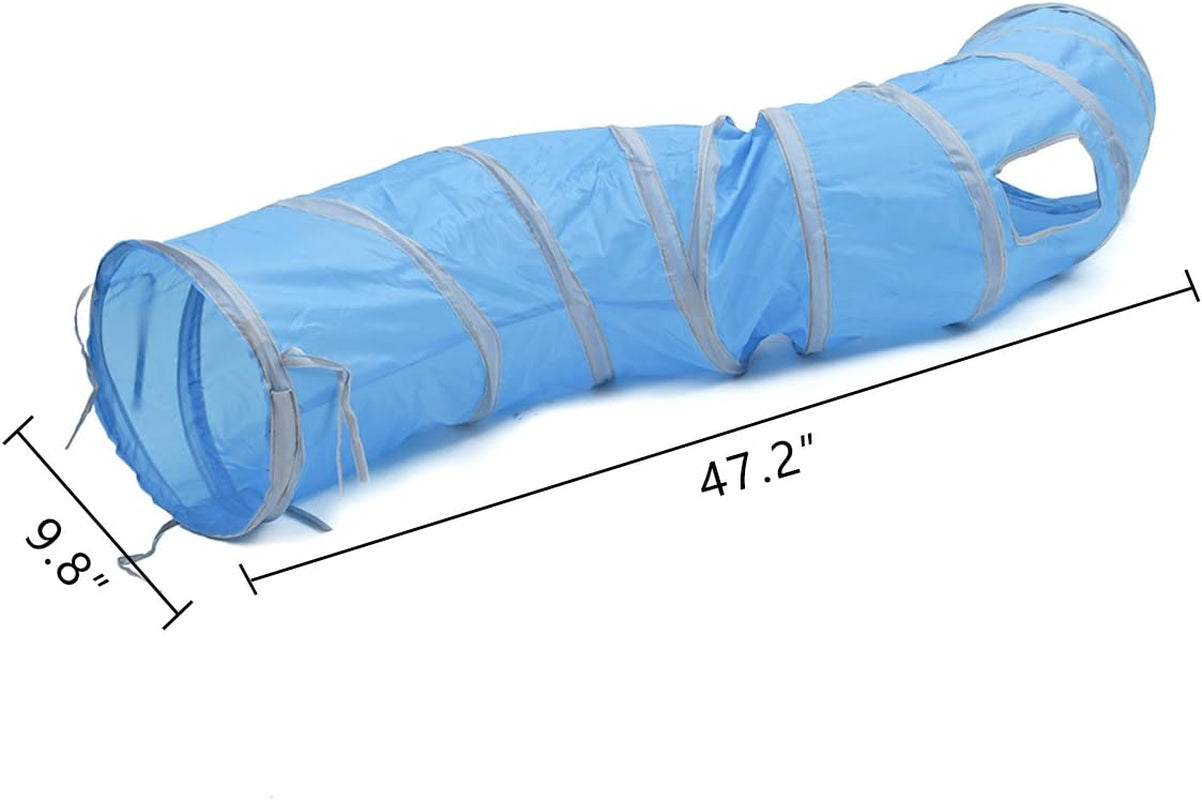 Cat Toys Interactive, Collapsible Tunnel for Bunnies, Kittens, Ferrets and Small Dogs with Two Peek-A-Boo Holes Blue