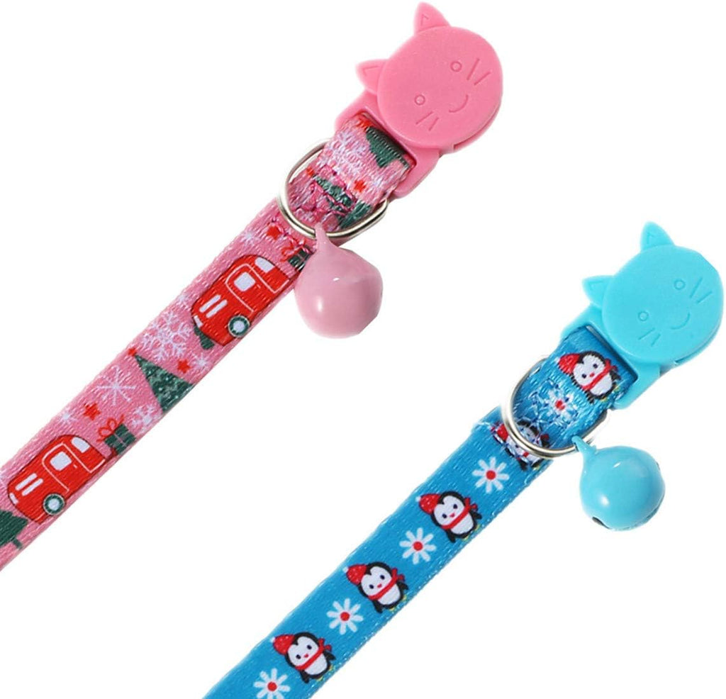 Breakaway Cat Collar Christmas,Set of 2 Xsmall Dog Collar for Boy Girl Kitten