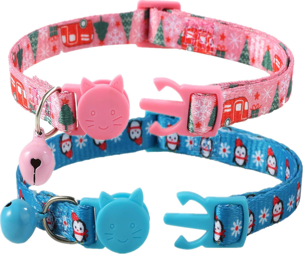 Breakaway Cat Collar Christmas,Set of 2 Xsmall Dog Collar for Boy Girl Kitten
