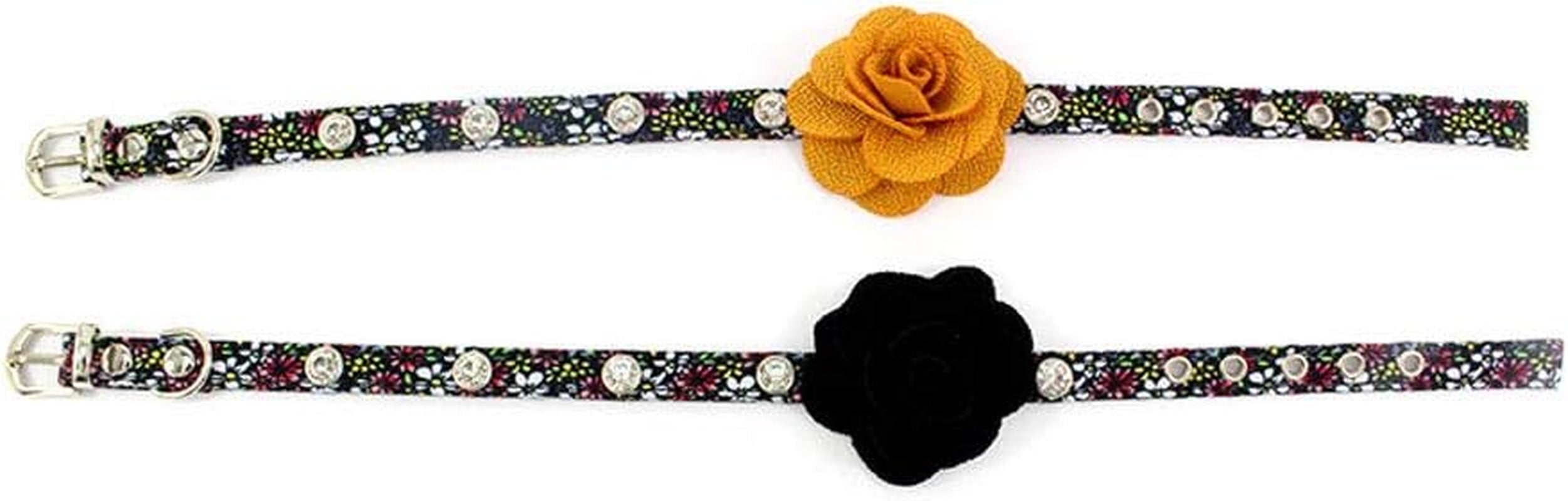 Rhinestone Dog Collar, Crystal Dog Birthday Jewelry, Bling Cat Collar with Flower Charm, Kitten Teacup Puppy Toy Yorkie Chihuahua Clothes Costume Accessories (Pattern D, Size M)
