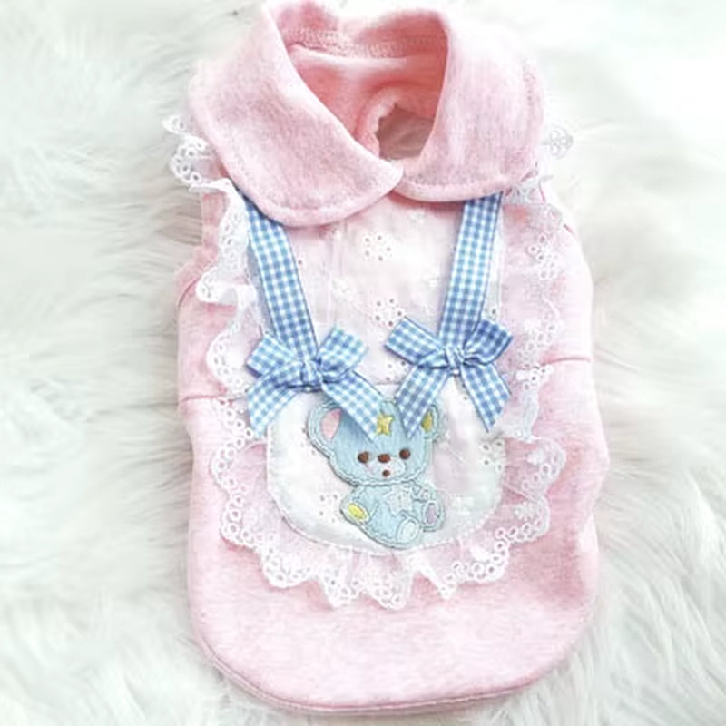 Luxury Plaid Vest Hoodies for Small Dogs Pink Blue Lapel Short Sleeve Elegant Dog Clothes Puppy Cat Shirt Chihuahua Clothing XL