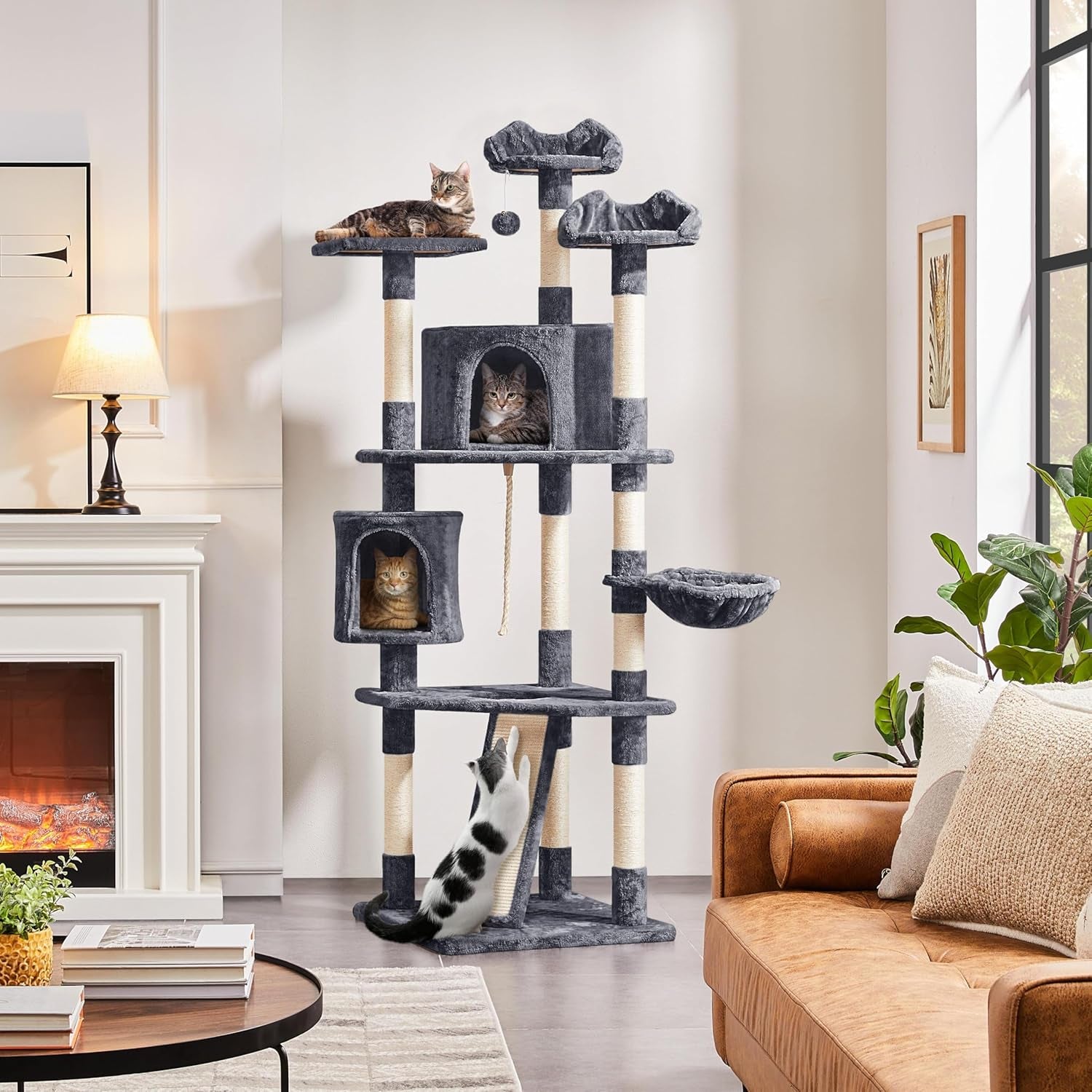 Multi-Level Cat Trees Cat Towers 79In Cat Tree for Indoor Cats with Sisal-Covered Scratching Posts, Plush Perches and Stable Condo for Kittens, Cats and Pets, Dark Gray