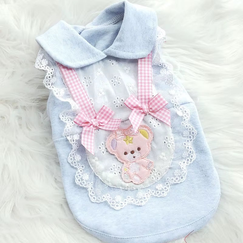 Luxury Plaid Vest Hoodies for Small Dogs Pink Blue Lapel Short Sleeve Elegant Dog Clothes Puppy Cat Shirt Chihuahua Clothing XL