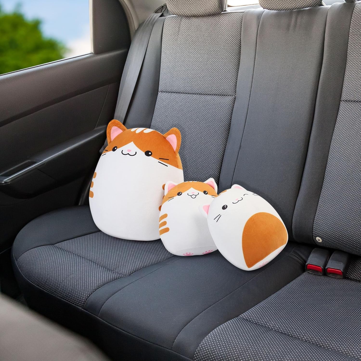 Cat Plush Toy, Set of 3, 12'' and 7'' Squishy Kitty Stuffed Animal Toy Hugging Pillow, Soft Cushion Plushies Gift for Kids, Easter Basket Stuffers