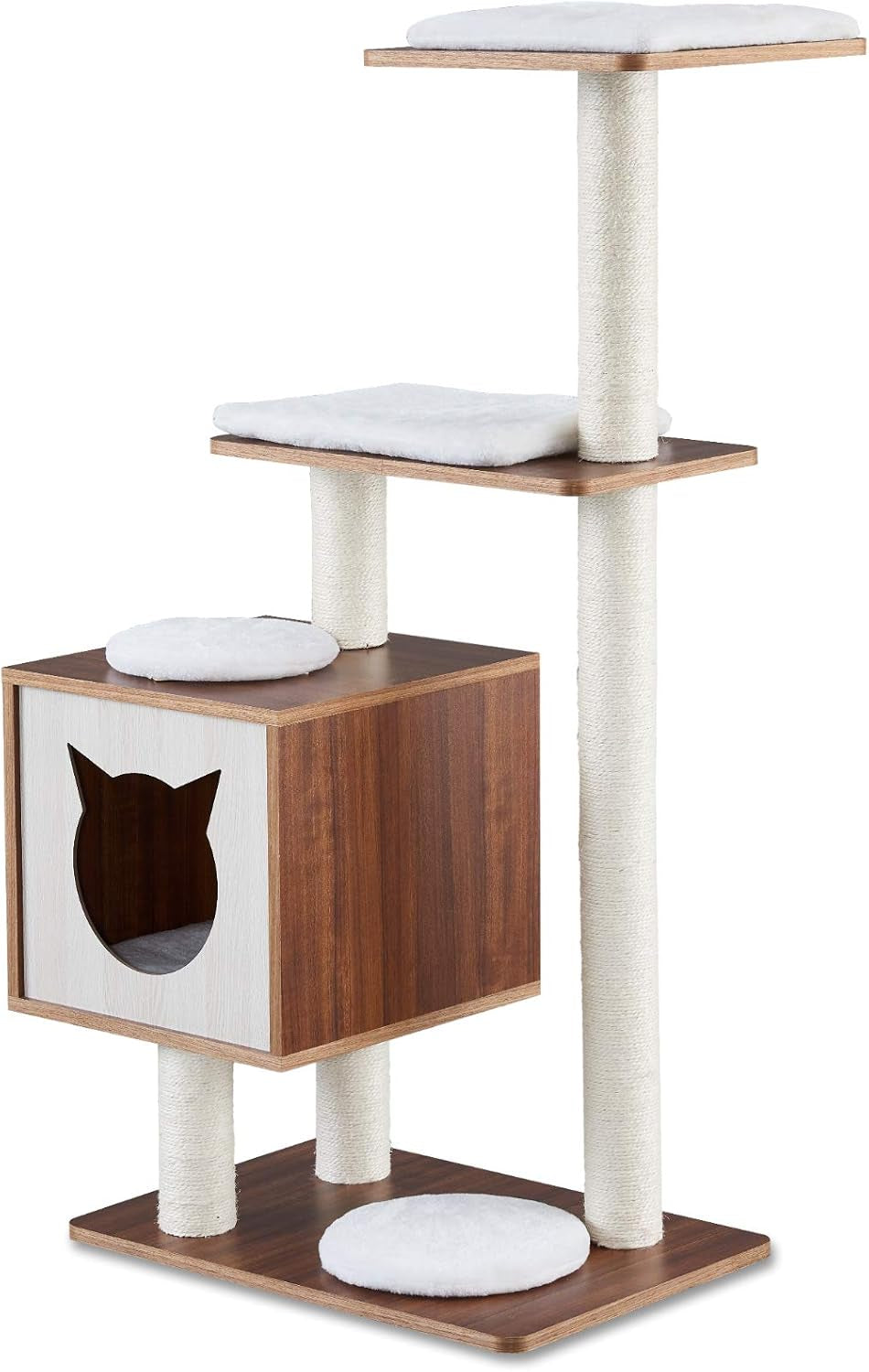 Elegant Wooden Modern Cat Tree Cat Condo Multi-Level Towers Cat Activity Tower with Scratching Posts, with Removable and Washable Mats (Base Tower)