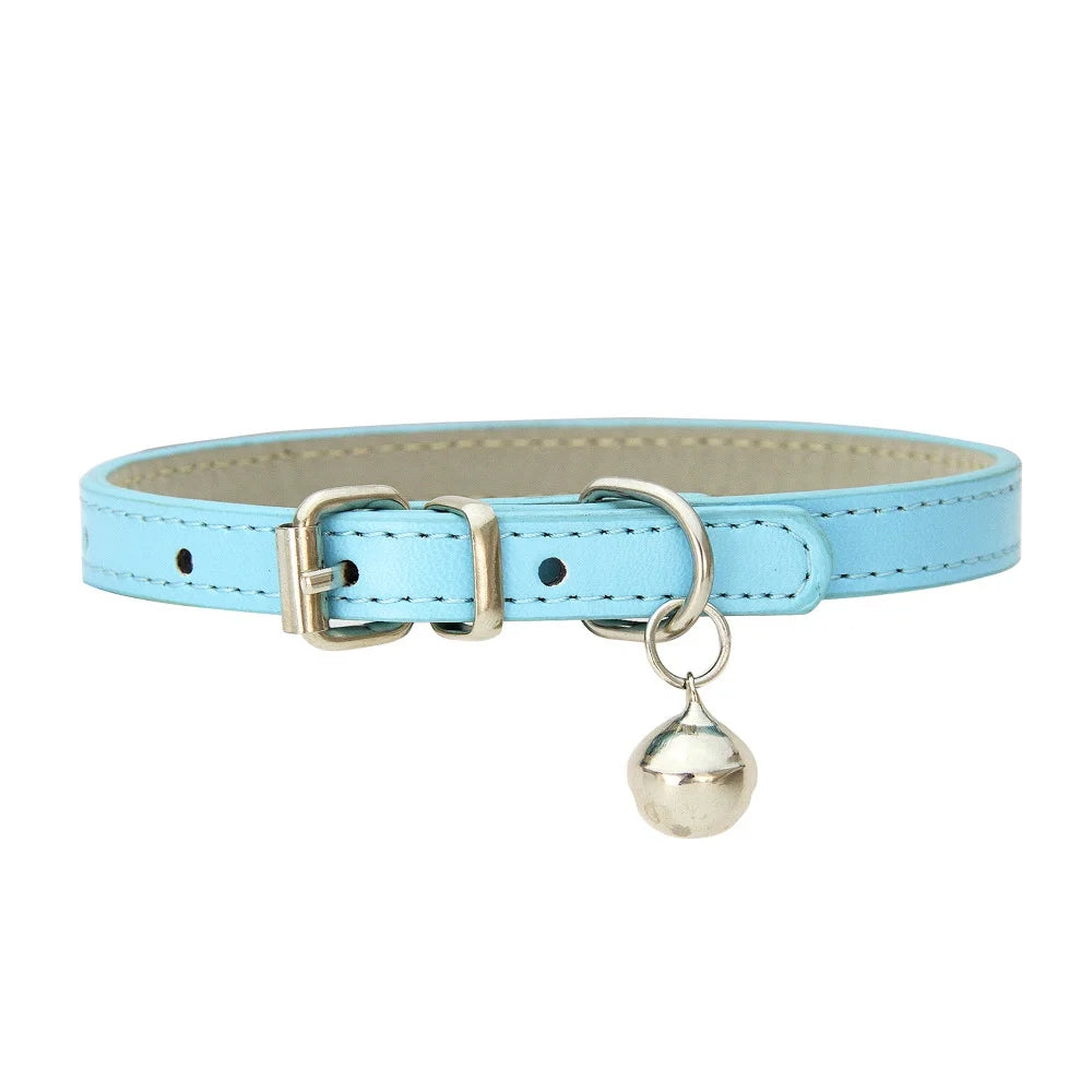 Cat Collar with Bell, Soft Pu Leather Small Dog Collars Adjustable Buckle for Extra Small Medium Tiny Female Male Boys Girls Pets Puppy Kitten Teacup Yorkie