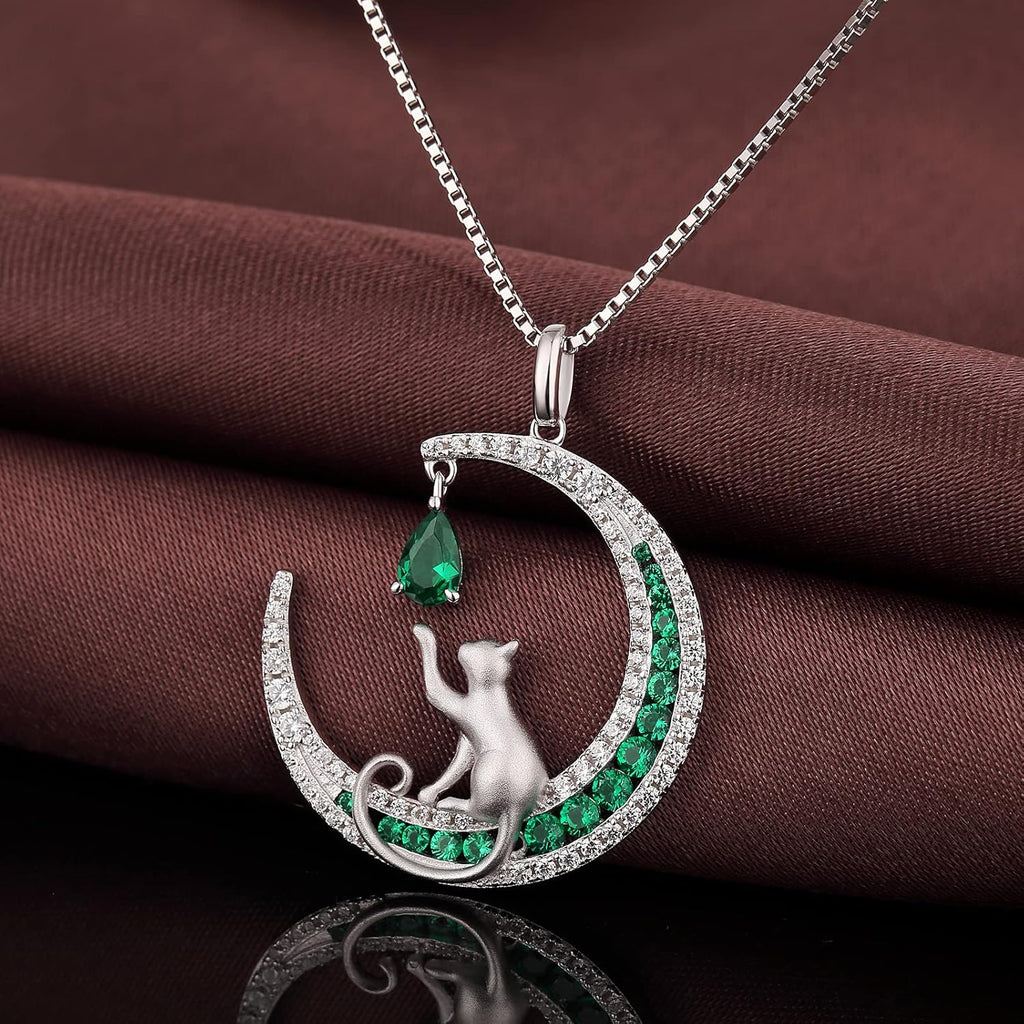 Lovely Cat Necklace for Women - Sterling Silver Cat Pendant with Cubic Zirconia