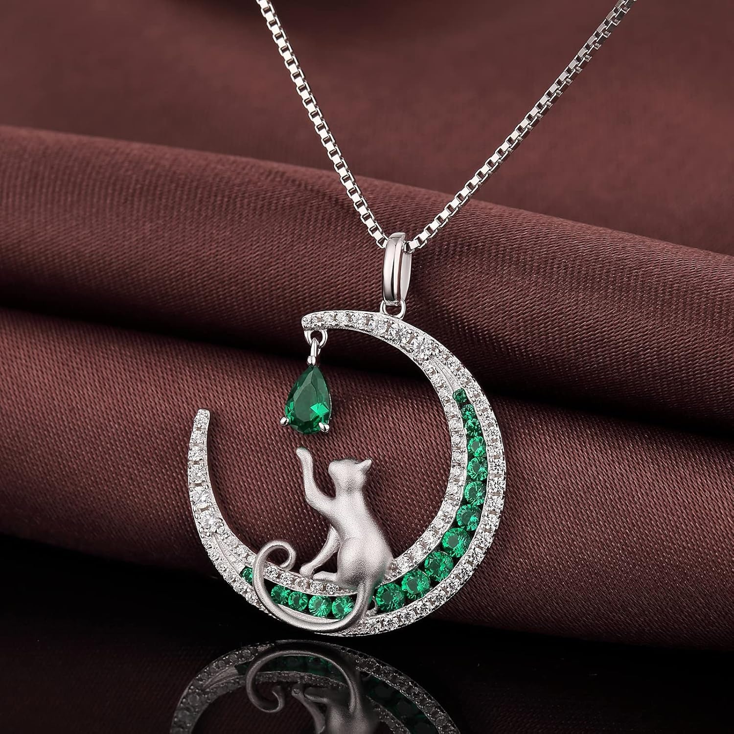 Lovely Cat Necklace for Women - Sterling Silver Cat Pendant with Cubic Zirconia