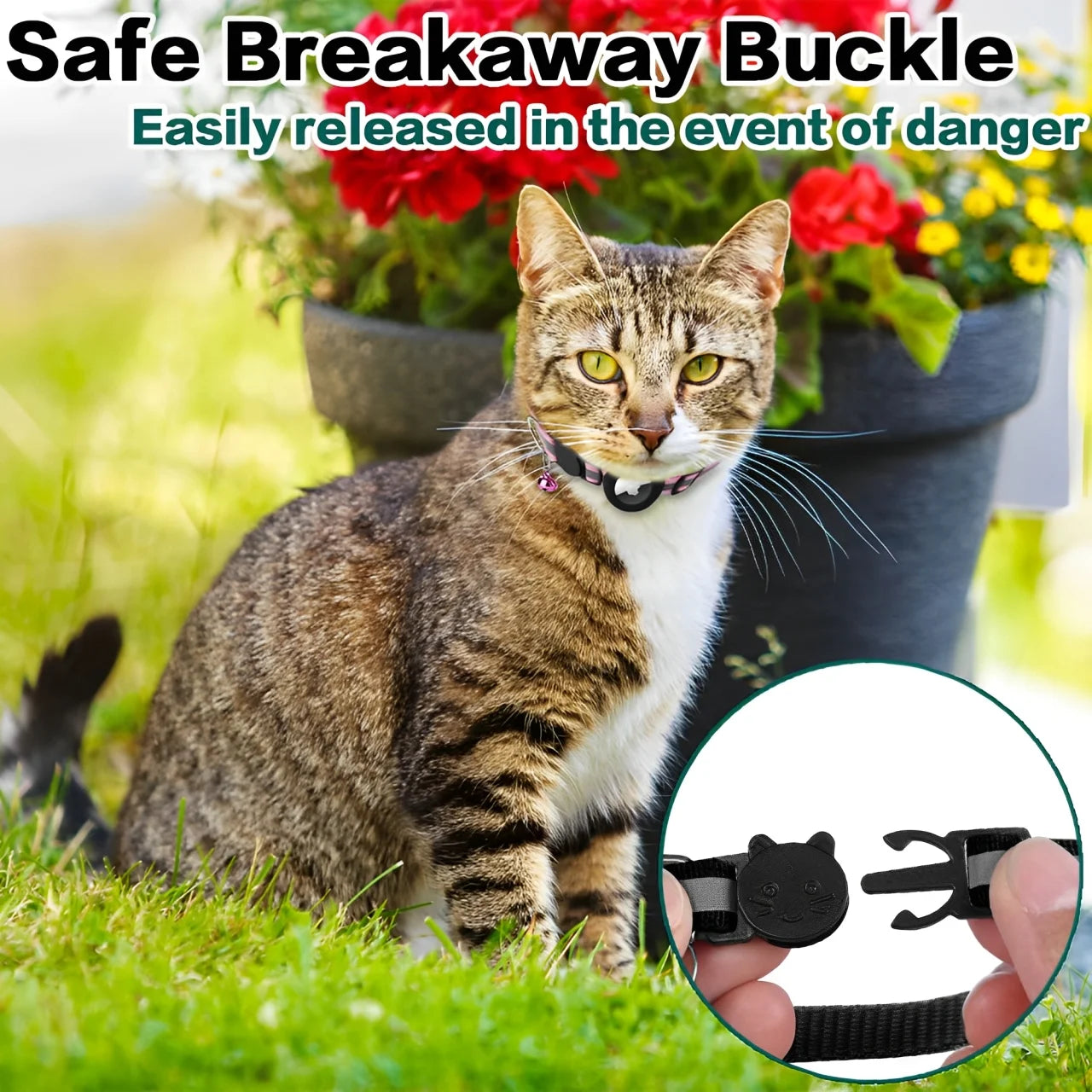 3 Pcs Airtag Cat Collar Breakaway Reflective Kitten Collar with Apple Air Tag Holder and Bell Waterproof Cat Collar, 0.4 Inches3 Pack
