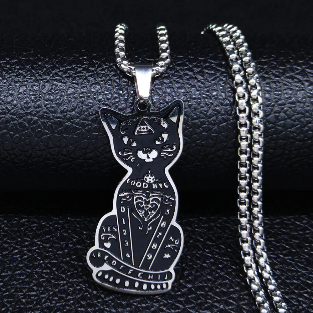 Pagan Wiccan Pentagram Cat Stainless Steel Necklace Men/Women Witchcraft Necklaces Ouija Jewelry Joyas N8110S02