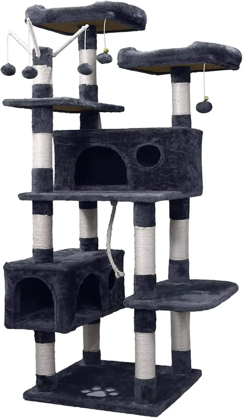 Cat Tree Tower for Indoor Cats,64 Inches Large Multi-Level Cat Activity Center with Condos,Scratching Posts,Removable Fur Ball S