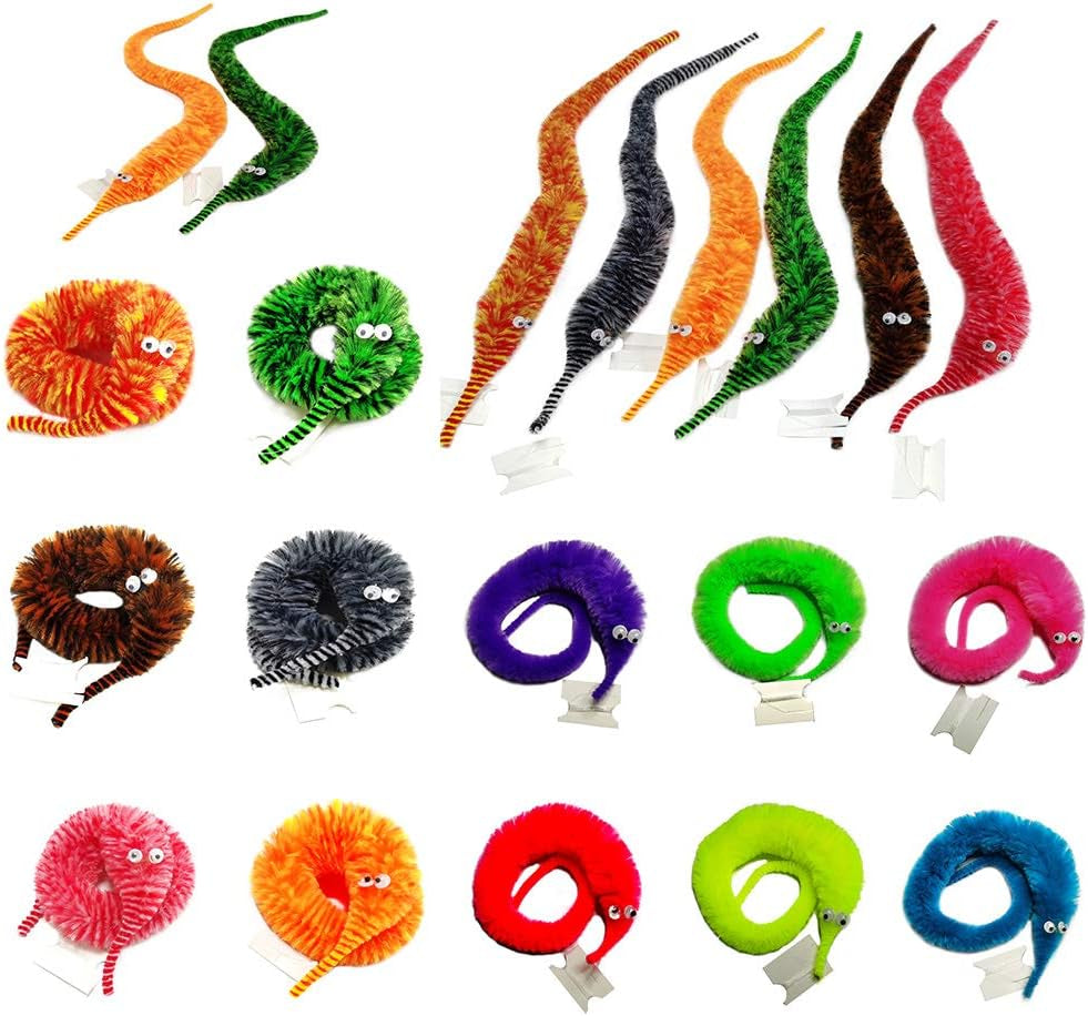 40Pcs Fuzzy Worm Toys, Magic Fuzzy Worms on String Bulk Trick Toy Carnival Kid Party Favors for Kid Cat (20 Colors)