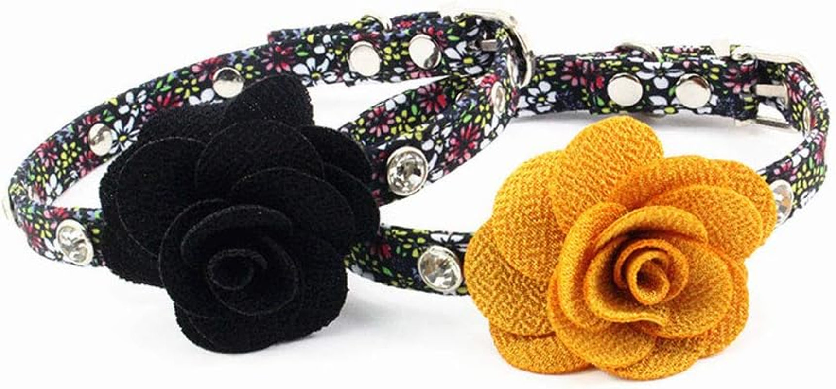 Rhinestone Dog Collar, Crystal Dog Birthday Jewelry, Bling Cat Collar with Flower Charm, Kitten Teacup Puppy Toy Yorkie Chihuahua Clothes Costume Accessories (Pattern D, Size M)