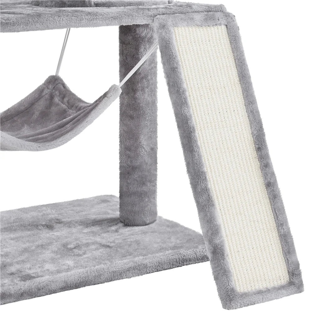 Easyfashion 63.5''H Multi Level Cat Tree Condo with Scratching Post, Light Gray