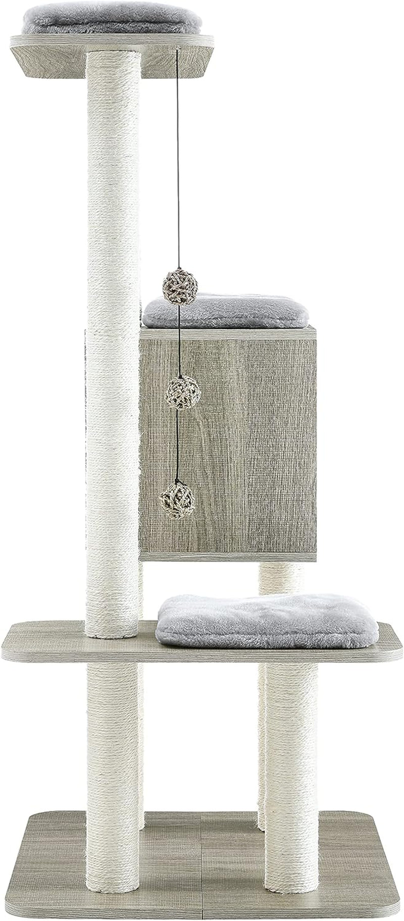 Elegant Wooden Modern Cat Tree Cat Condo Multi-Level Towers Cat Activity Tower with Scratching Posts, with Removable and Washable Mats (Grey High Tower)