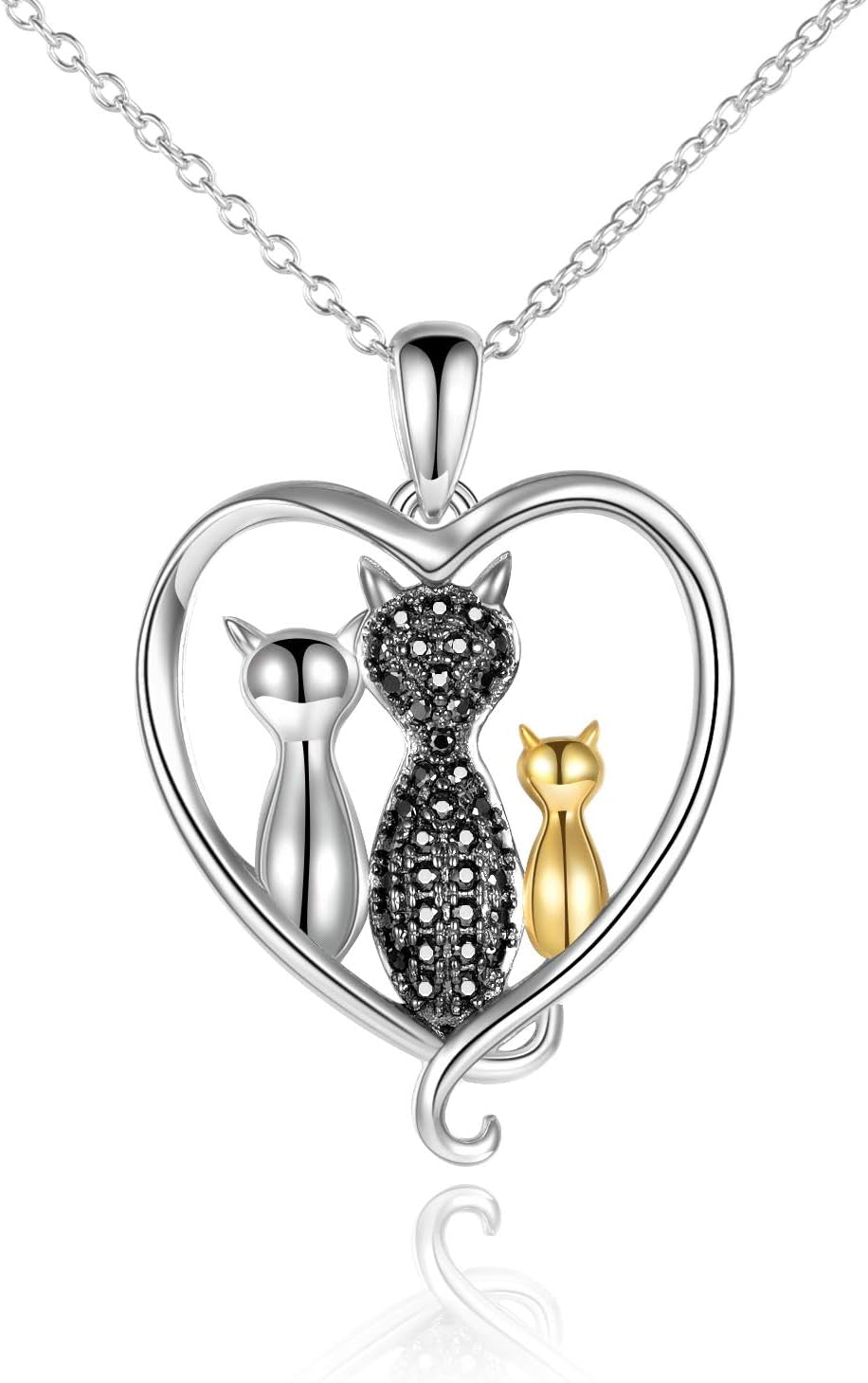 Cat Necklace Sterling Silver Sister Pendant Necklace Black Cats Jewelry Gifts Cat Lover Woman Sisters