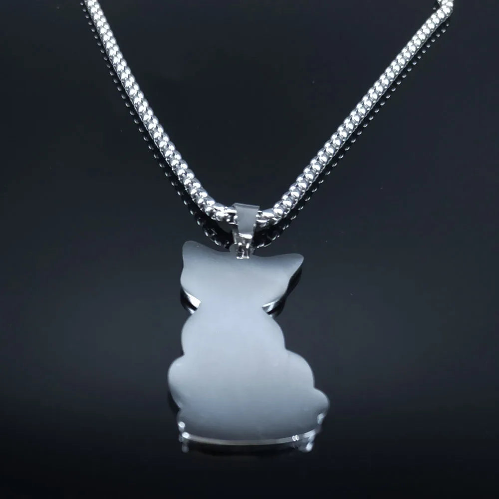Pagan Wiccan Pentagram Cat Stainless Steel Necklace Men/Women Witchcraft Necklaces Ouija Jewelry Joyas N8110S02