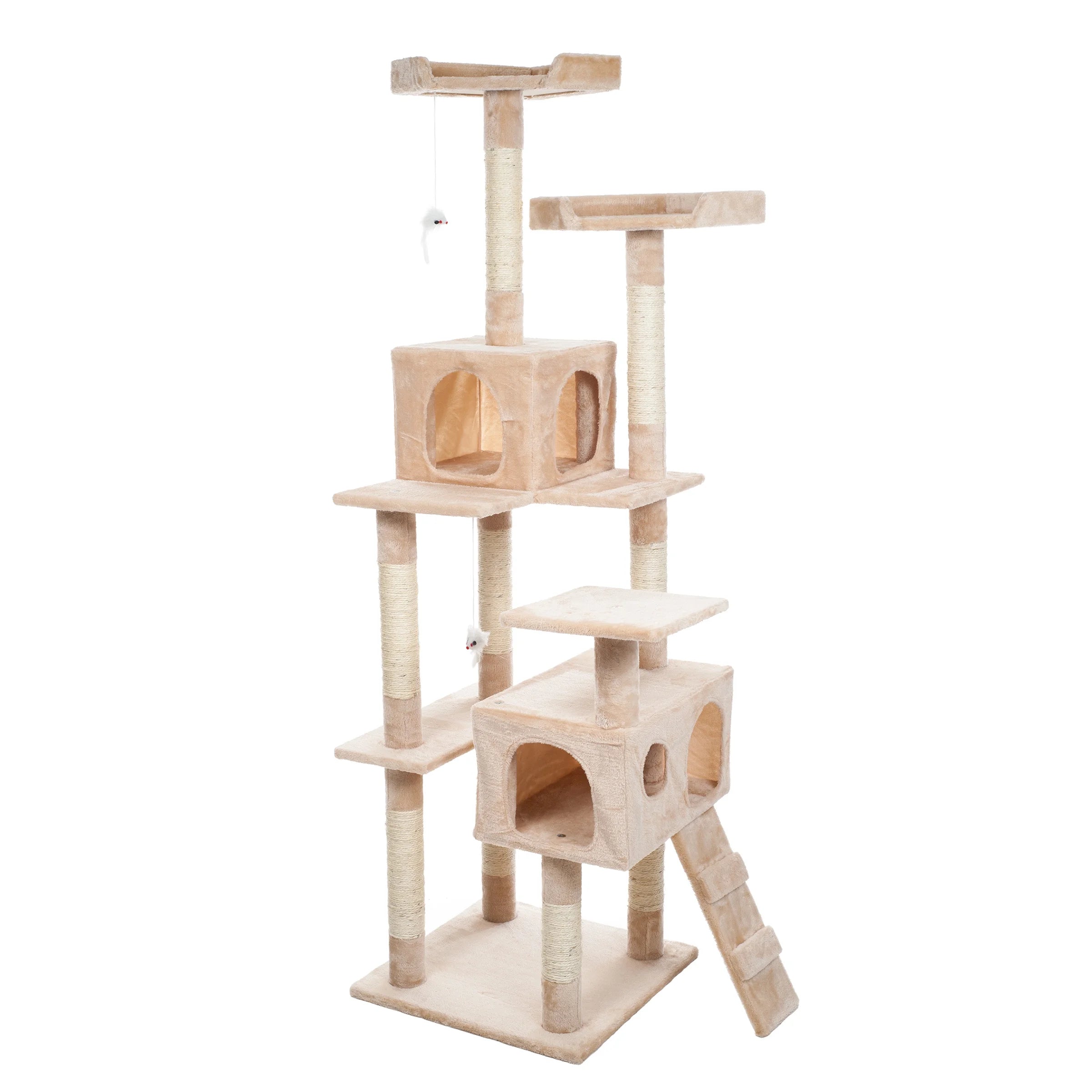 Cat Tree with Perches, Condos, Scratch Posts, and Toys (Beige)