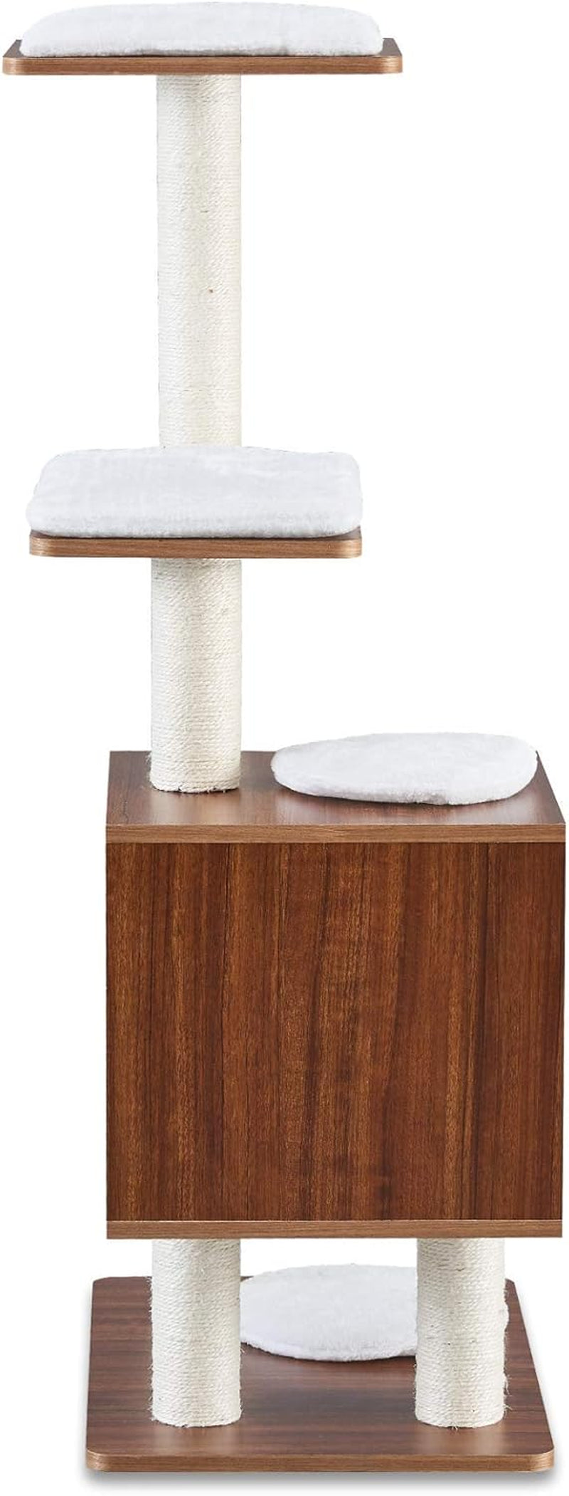 Elegant Wooden Modern Cat Tree Cat Condo Multi-Level Towers Cat Activity Tower with Scratching Posts, with Removable and Washable Mats (Base Tower)
